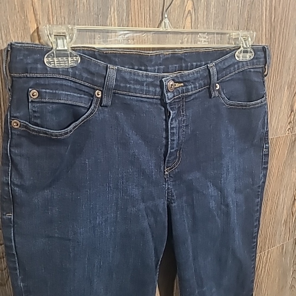 Duluth Trading Relaxed Straight Jeans Size 14 x Actual 27 Dark Wash Mid Rise - Picture 4 of 10